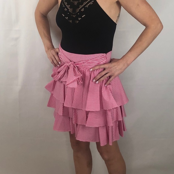 Scripted Gingham Tiered Ruffled Mini Skirt Sz Med - Picture 6 of 8